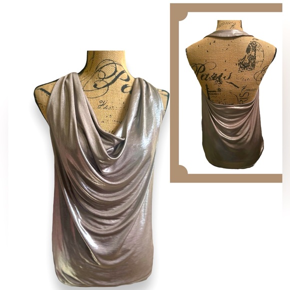 Express Shiny Shimmery Metallic Cowl Neck Halter Top Medium - Picture 2 of 13